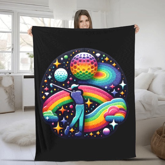 Galactic Golf Course Fairway Golfing In The Stars Fleece Blankets