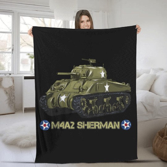World War 2 American Tank M4A2 Sherman memorabilia Fleece Blankets