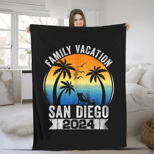 Family Vacation 2024 San Diego Summer Matching Fleece Blankets