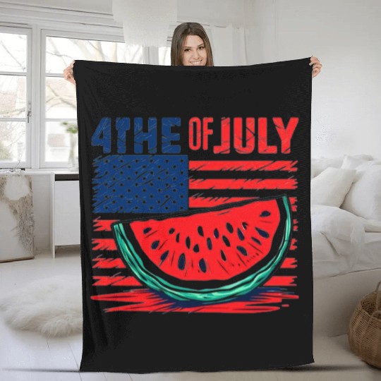 4th of July American Pride Watermelon Vintage Gift Fleece Blankets