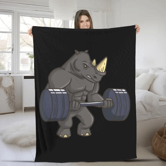 Rhinoceros Powerlifting Weightlifting Gym Rhino Lo Fleece Blankets