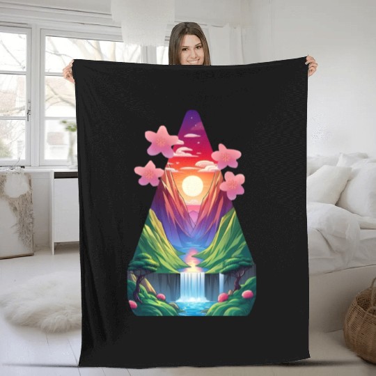 sunrise waterfall scenery Fleece Blankets