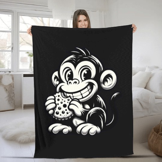 Chimpanzee with Cookie Monochrome Design Fleece Blankets