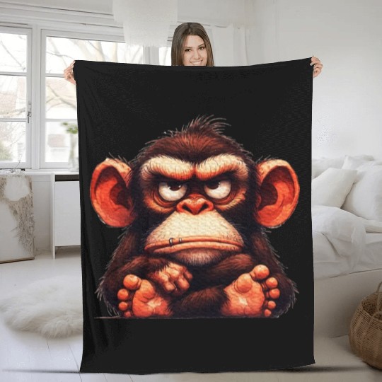 animals grumpy ape monkey Fleece Blankets