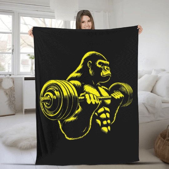 Gorilla Monkey Gym Weight Lifting Bodybuilding Fleece Blankets