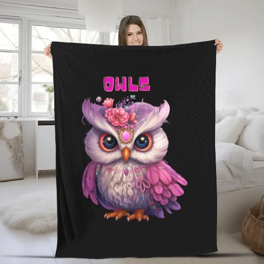 Regal Floral Owl Fleece Blankets