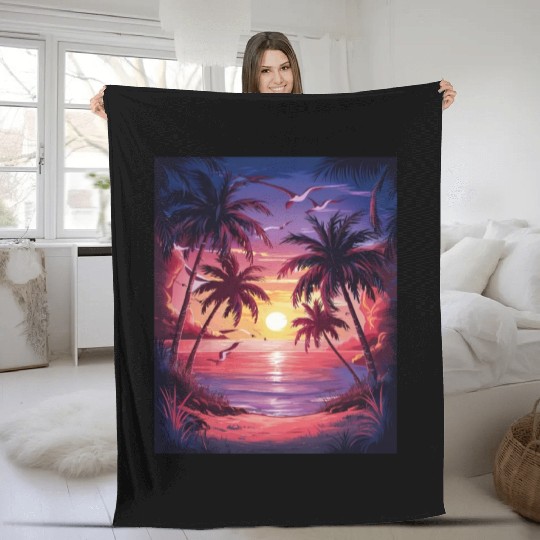 summer beach "Tropical Twilight Serenity" Fleece Blankets