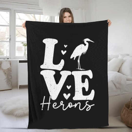 Love Heron Blue Heron Birds Lover Gifts Fleece Blankets