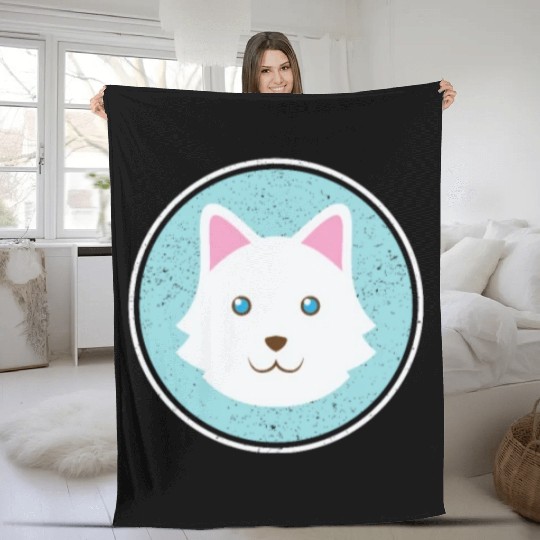 cute Dog with white Fur Fleece Blankets