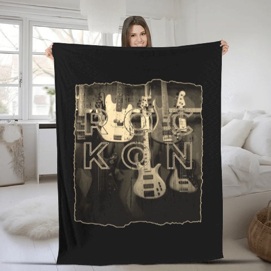 Rock On Bass Guitar Antique Music Store Design Fleece Blankets