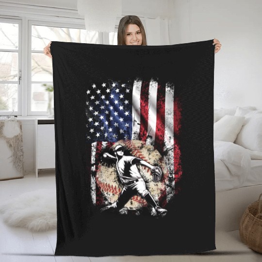 Patriotic American Flag Baseball Pitcher Fleece Blankets