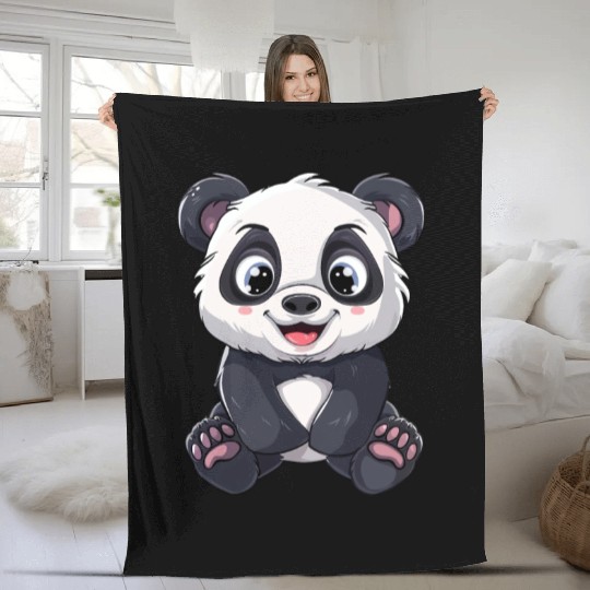 Adorable Panda Cub Portrait Fleece Blankets