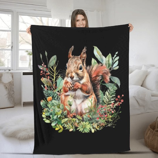 Squirrel Clipart - Woodland Creatures Art, Cute Fleece Blankets