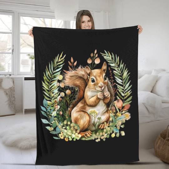 Squirrel Clipart - Woodland Creatures Art, Cute Fleece Blankets