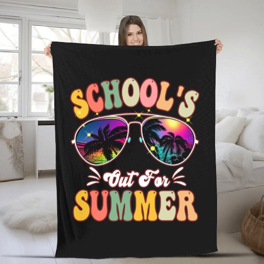 School's out for summer Tie Dye Sunglasses Teacher Fleece Blankets