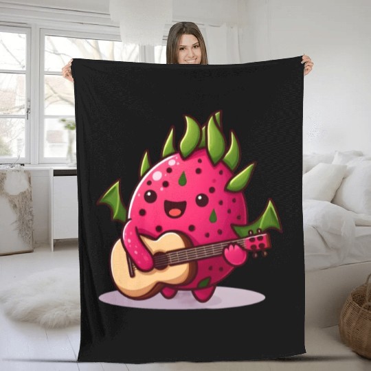 Dragon fruit plays guitar Fleece Blankets