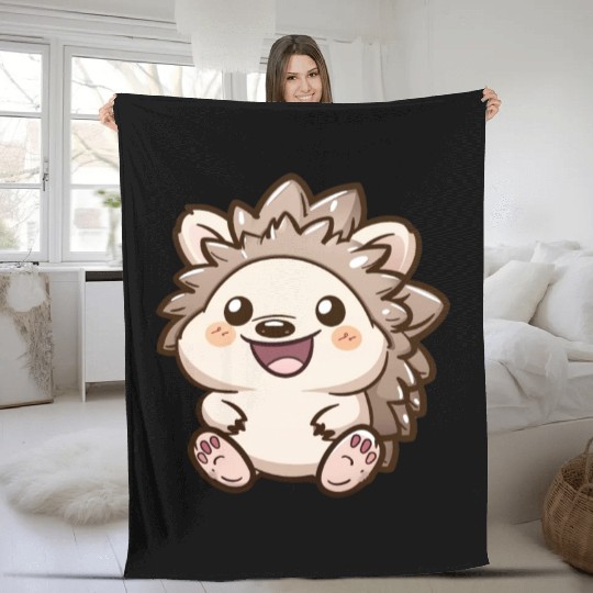 Adorable Smiling Hedgehog Cartoon Fleece Blankets