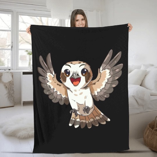 Adorable Happy Owl Spread Wings Fleece Blankets