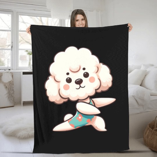 Poodle yoga workout fitness sporty dog Fleece Blankets