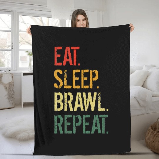 Eat Sleep Brawl Repeat Stars Video Gamer Gaming Fleece Blankets