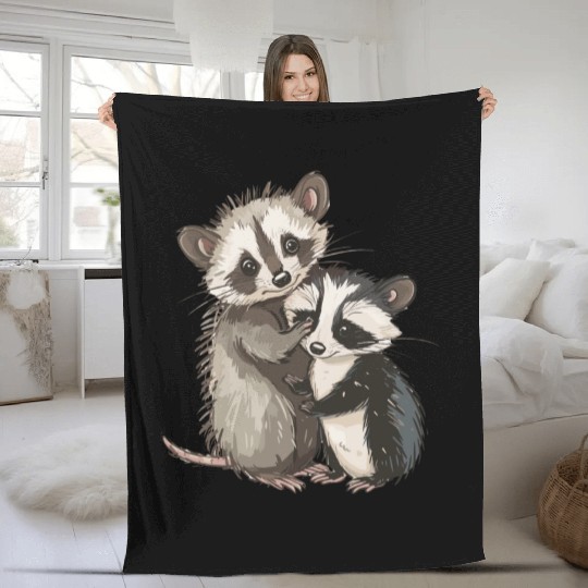 Opossum and raccoon Fleece Blankets