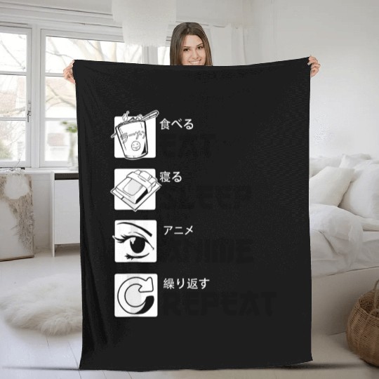 Eat Sleep Anime Repeat Anime Lovers Gifts for Men Fleece Blankets