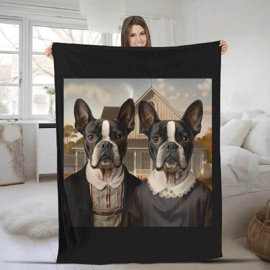 Boston Terrier Funny Sleeve Fleece Blankets