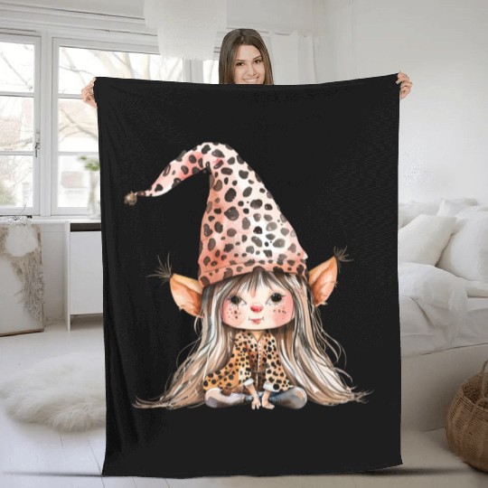 Leopard Print Gnome Clipart Images, Girly Fleece Blankets