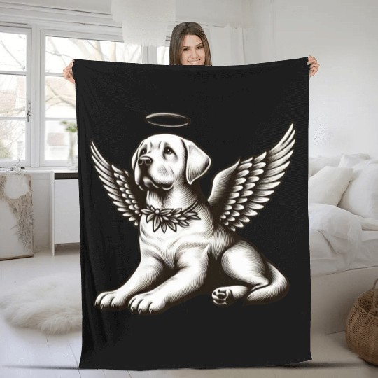 Labrador angel wings black white halo Fleece Blankets