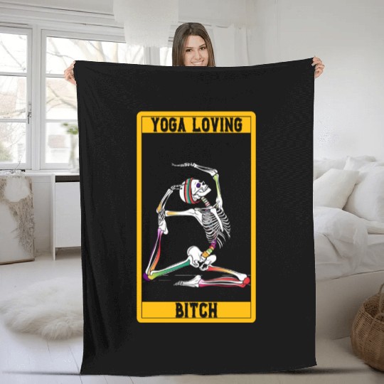 Funny Tarot Card Design Yoga Loving Skeleton Fleece Blankets