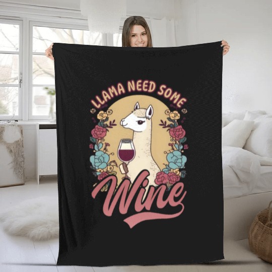 Alpaca Llama Llama Need Some Wine Fleece Blankets