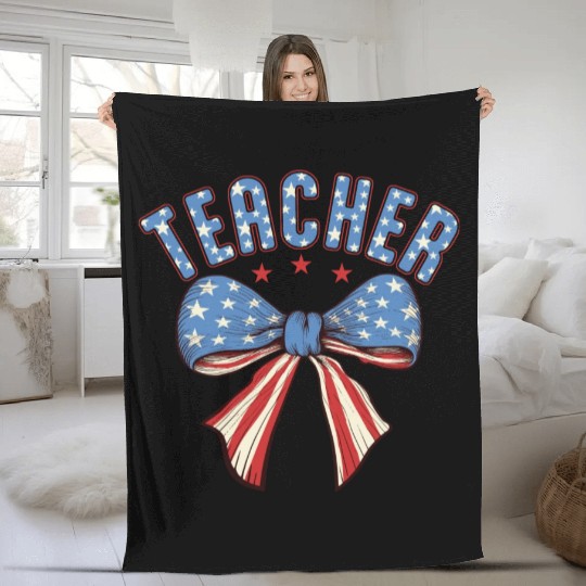 Teacher 4th Of July Coquette Bow Fleece Blankets