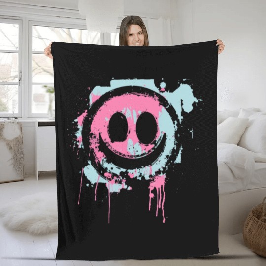 Graffiti Smiley Face - Urban Street Art Fleece Blankets