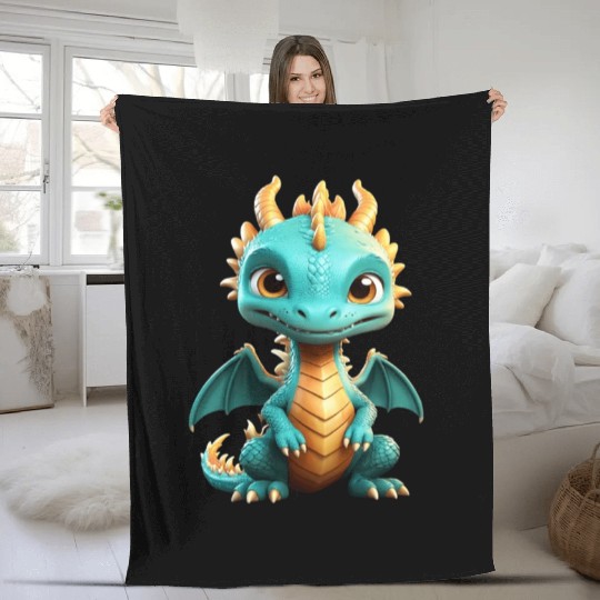 Chibi green dragon Fleece Blankets