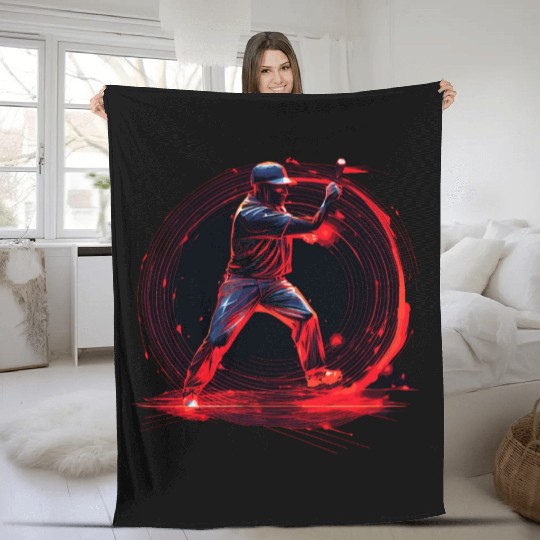 Baseball Pitcher in Red Neon, Pop Art Fleece Blankets