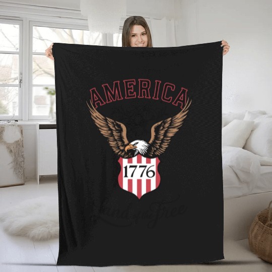 Independence Day Art 4 July Eagle Land of the Free Fleece Blankets