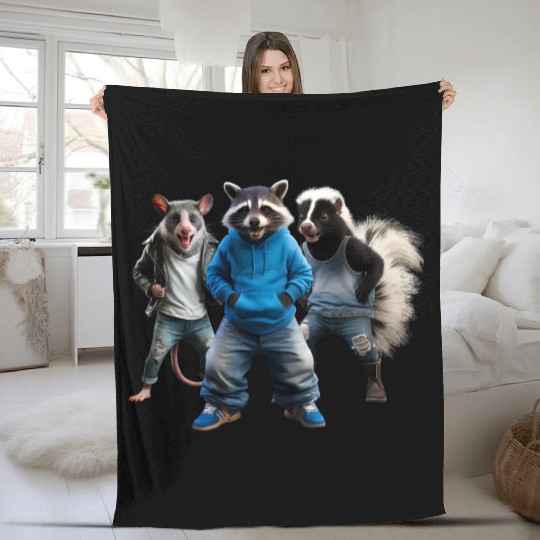 STREET CATS, RACCOON POSSUM SKUNK Fleece Blankets