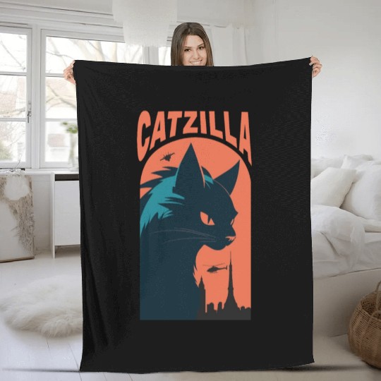 Catzilla king of Cat monster Fleece Blankets