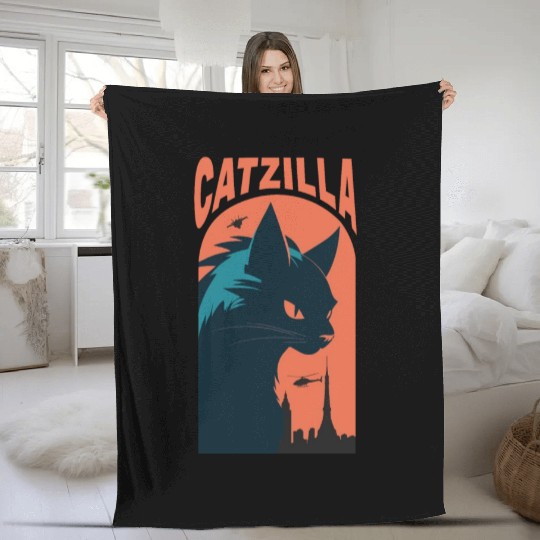 Catzilla king of Cat monster Fleece Blankets