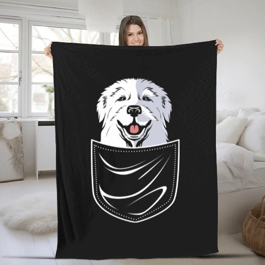 Dog In A Pocket Pet Lover Cute Great Pyrenees Fleece Blankets