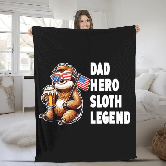 American sloth dad Fleece Blankets