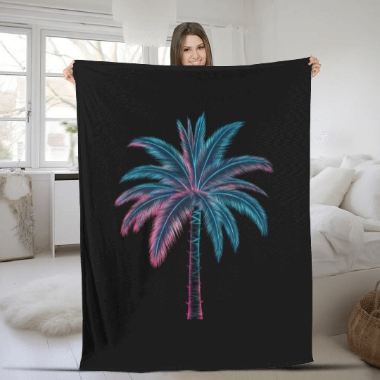 Vaporwave palm tree Fleece Blankets