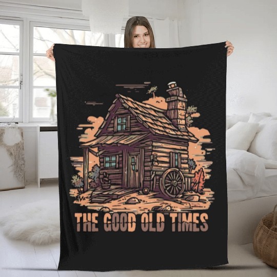 The Good Old Times: Wooden Shack Nostalgia Fleece Blankets