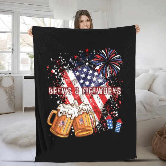 Brews & Fireworks 4th of July Independence Day Fleece Blankets