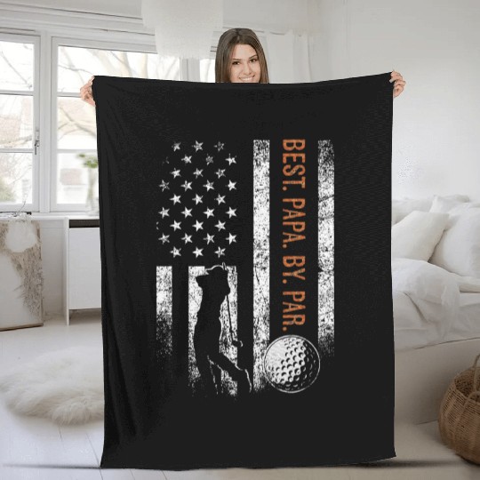 Best Papa By Par Golfing Gifts Papa Father's Day Fleece Blankets