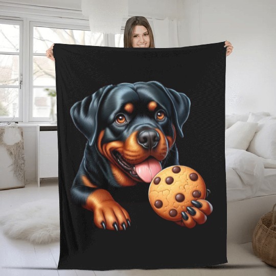 Rottweiler dog T-Rex cookie treat sweet Fleece Blankets