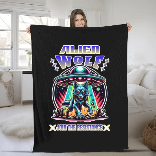 Alien Wolf, join the resistance Fleece Blankets