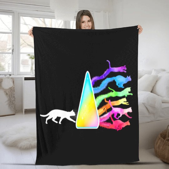 Funny Science Nerd, Geek Cat Physics Rainbow Fleece Blankets