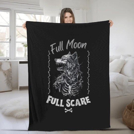 Death Wolf Horror Theme - Intricate Bone Wolf Fleece Blankets