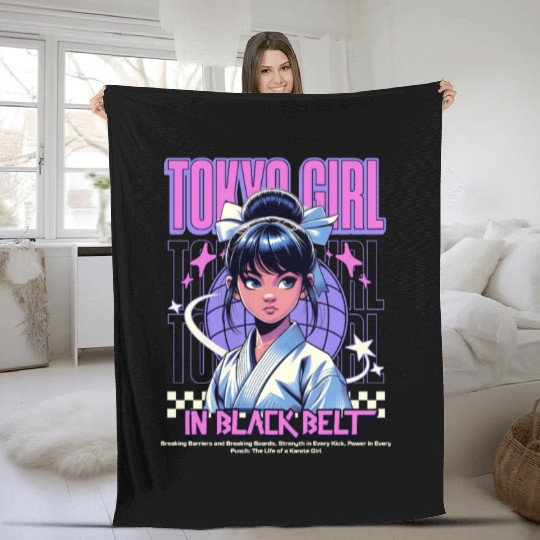 anime tokyo girl in black belt Fleece Blankets